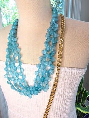 🏝Tropical Ocean Blue Statement Necklace with Earrings - Rounds. Lucite🏝